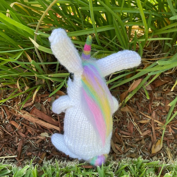 Hand crafted knit and needle felted unicorn magical bunny rabbit stuffed animal - Picture 10 of 11